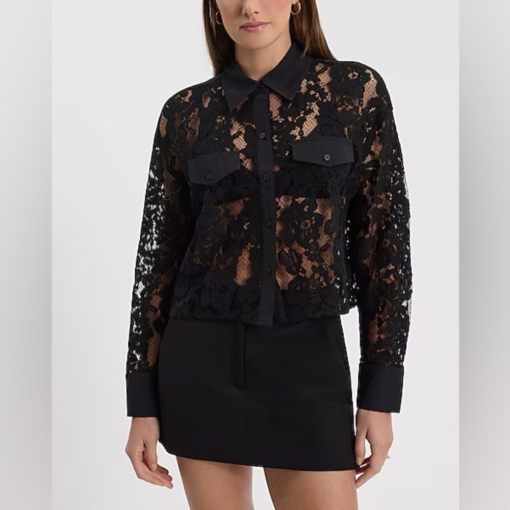 Double Pocket Lace Cropped Shirt